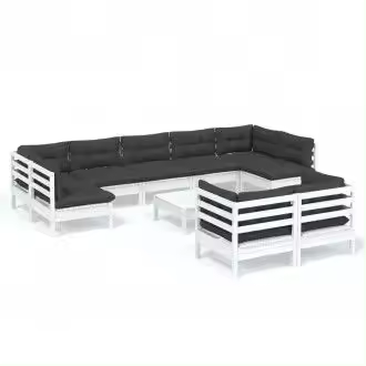 VIDAXL 3097254 juego de muebles para exterior de madera maciza de pino color blanco y gris antracita 10 piezas - 1