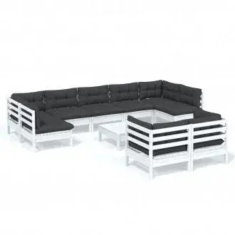 VIDAXL 3097254 juego de muebles para exterior de madera maciza de pino color blanco y gris antracita 10 piezas - 1