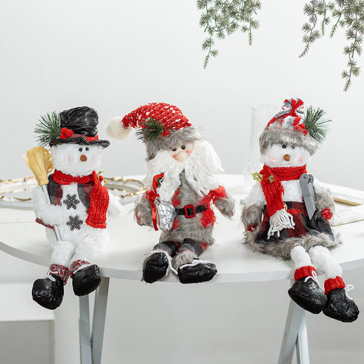 Muñeco de nieve navideño nórdico, muñeco de Papá Noel, adornos, escenografía, accesorios, decoración navideña, muñeco de nieve navideño rojo, anciano, conjunto de tres piezas, soporte para asiento MOV