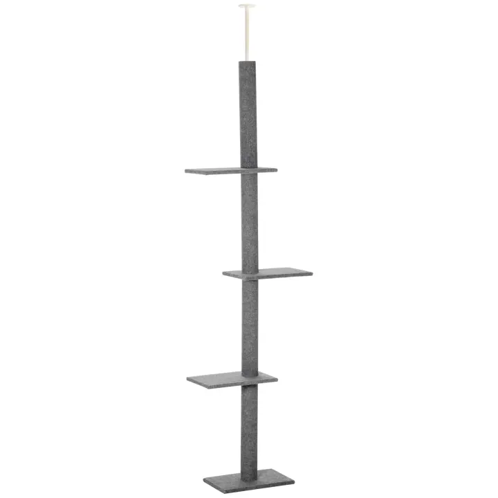 PawHut Árbol para Gatos del Suelo al Techo 43x27x228-260 cm Torre para Gatos con Altura Ajustable 4 Plataformas Espaciosas y Poste de Sisal - 1