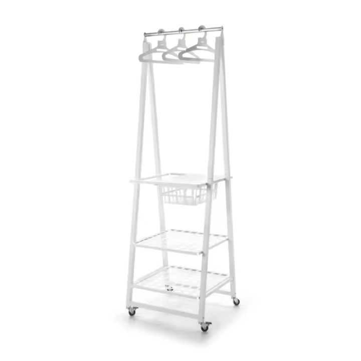 DON HIERRO - Mueble Perchero Metálico con Ruedas URBAN - 3 Estanterías Amplias y Cesta para Accesorios- - 1