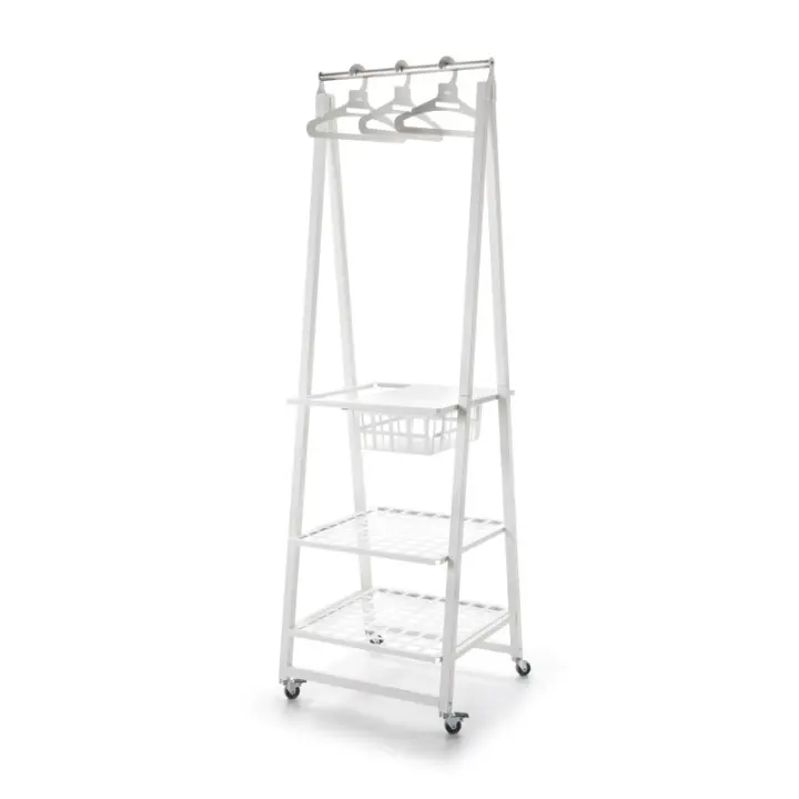 DON HIERRO - Mueble Perchero Metálico con Ruedas URBAN - 3 Estanterías Amplias y Cesta para Accesorios- - 1