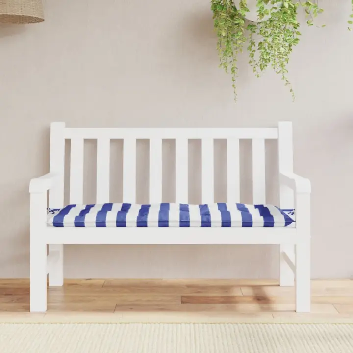 vidaXL Cojín de banco de jardín tela a rayas azul y blanco 120x50x7 cm - 1