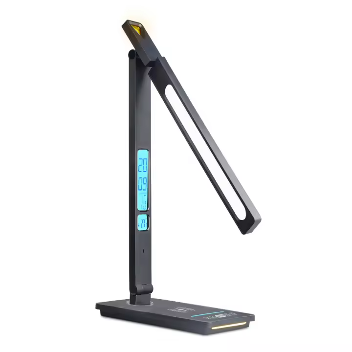 Lámpara de escritorio con reloj despertador y calendario y cinco temperaturas de color, lámpara LED plegable para el cuidado de los ojos luz de lectura luz nocturna - 1