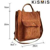 Bolso De Hombro Para Mujer De Corduroy Vintage Con Cierre De Cremallera Y Bolsillo Exterior Bolso De Moda Casual Para Estudiantes Y Compras - details 1