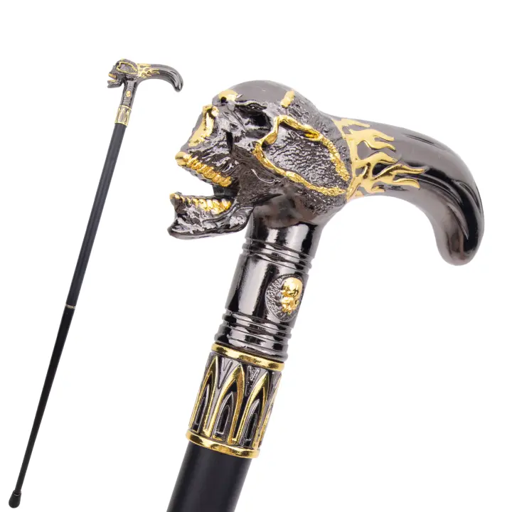Bastón Decorativo De Cabeza De Calavera Dorada Y Negra 36'' Estilo Vintage Para Cosplay Steampunk Y Fiestas De Disfraz - 1