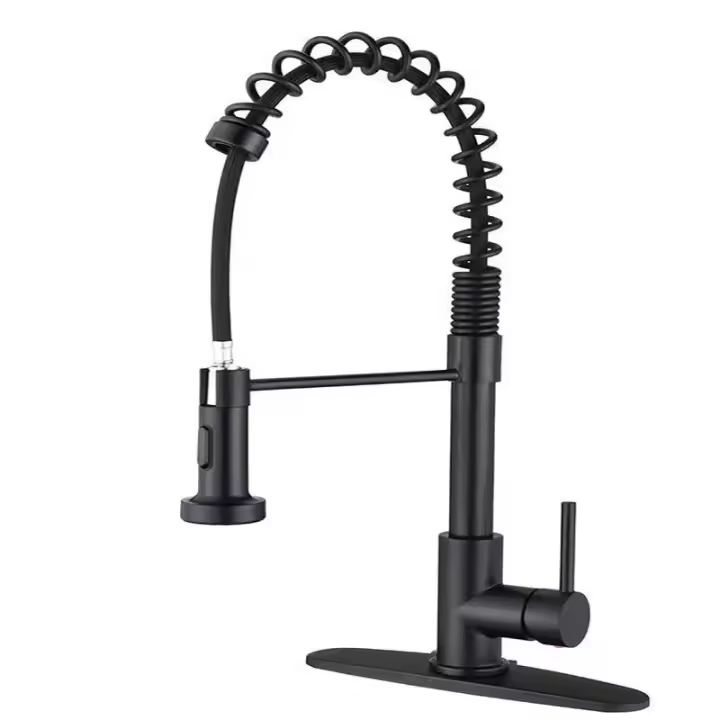 Cecodadi-Grifo de cocina con pull down pulverizador de latón de acero inoxidable de una sola manija Negro Grifos de uno o tres agujeros Farmhouse Camping Lavandería Instalaciones Rv Bar Fregadero con...Envío rápido - 1