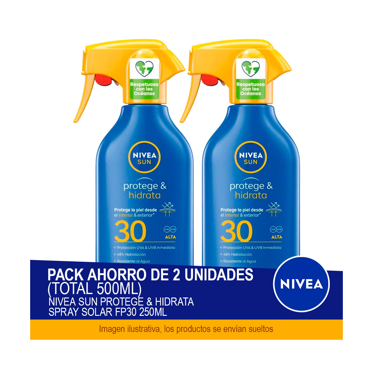 NIVEA SUN Protege & Hidrata Spray Solar FP30 250 ml - Pack ahorro de 2 unidades (total 500ml)