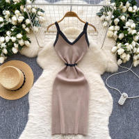 Vestido Elegante REALEFT Para Mujer V-Neck Sin Mangas De Encaje Colorbloqueado Ajustado Rodillera De Verano Nuevo 2025 - details 1