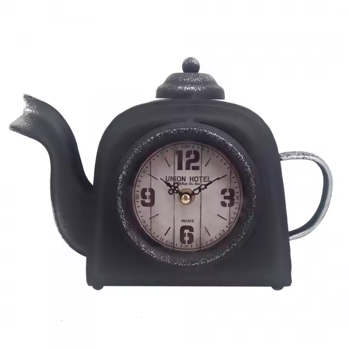 CAPRILO REGALOS & DECORACIÓN Reloj Decorativo de Mesa de Metal y Cristal "Cafetera". Adornos y Esculturas Reto. Regalos Originales. Decoración Hogar. 25 x 8 x 17,50 cm - 1