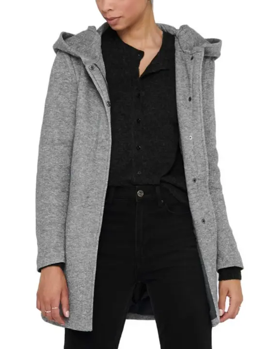 Abrigo Only Sedona gris claro con capucha para mujer - 1