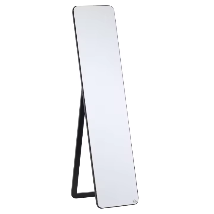 HOMCOM Espejo de Pie Cuerpo Entero Rectangular Espejo de Pared con 2 Formas de Uso Marco de Madera de Pino Moderno para Pasillo Dormitorio Sala de Estar 37x43x156 cm - 1