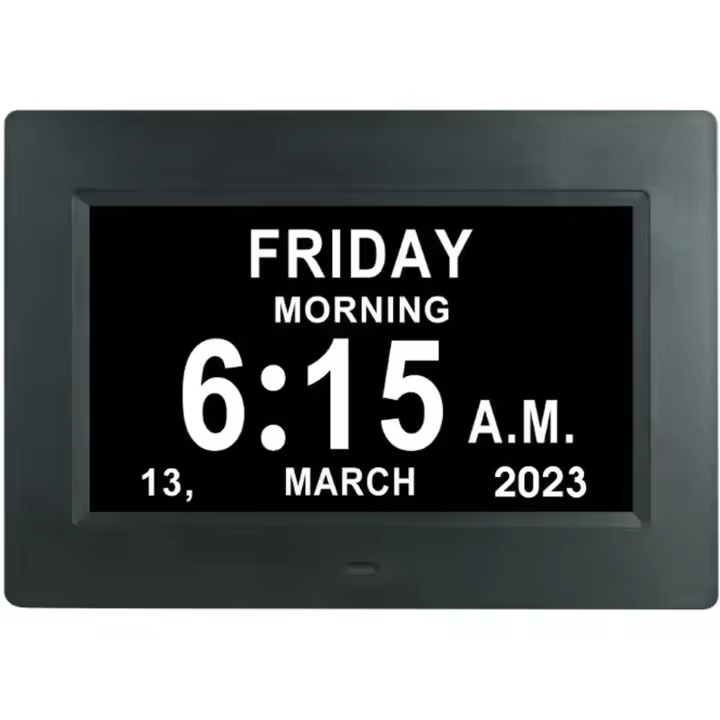 Reloj digital de 7 pulgadas con fecha y día de la semana para personas mayores con Alzheimer y demencia, con recordatorio de medicación, 3 modos de visualización, fuente grande. - 1