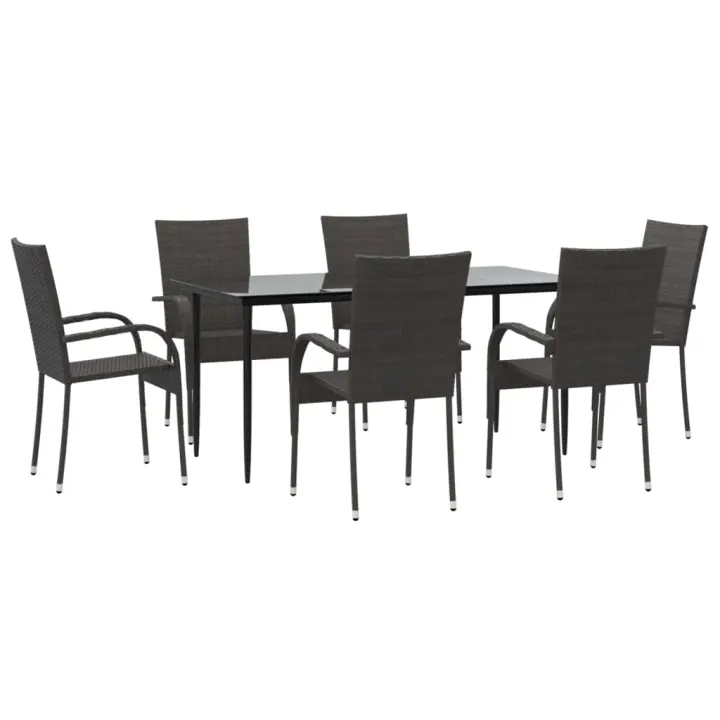 vidaXL Juego de comedor de jardín 7 piezas ratán sintético marrón - 1