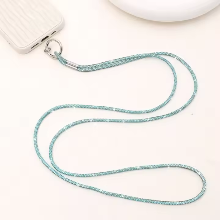 Lanyard De Lujo Con Rhinestone Caja De Cristal Plateado Antipérdida Con Colgante Para Teléfono Móvil Correa De Lanyard De Género Unisex Tamaño 65cm - 1