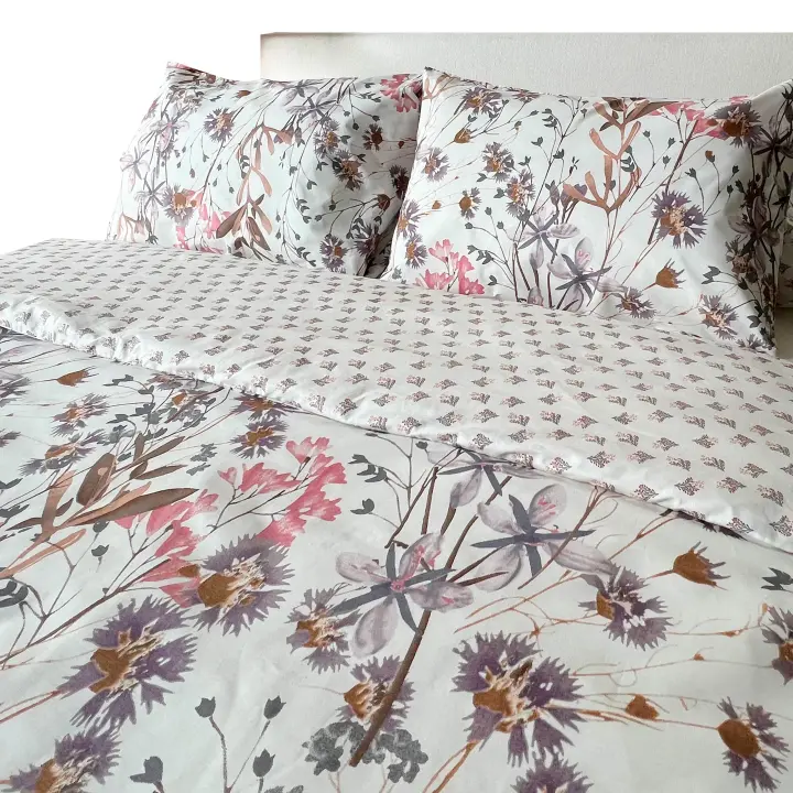 Funda Nórdica Reversible Violetas 100% Algodón, Estampado Floral Grande y Pequeño, 2/3 Piezas, Disponible en 90/135/150 cm + Fundas de Almohada a Juego - ALO HOME - 1