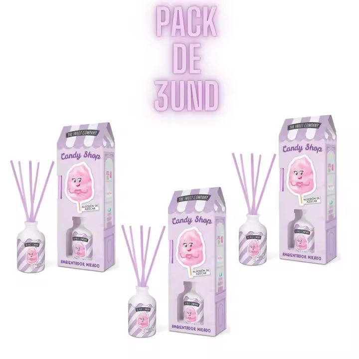 Pack de 3 Ambientadores líquidos Mikado Algodón de Azúcar 40 ml - Fragancia fresca y duradera para el hogar - Marca The fruit company TFC - 1