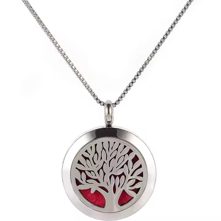 Arbol DE LA Vida Colgante Aromatherapy Difusor de Aceites Eseiales Collar Colgante de Medalla de Acero Inoxidable 4 Alfadillas de Fieltro - 1