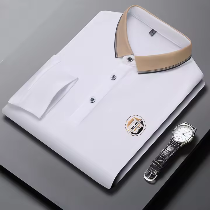 Camiseta Polo De Manga Larga Para Hombre Verano Transpirable Cómoda Bordada Algodón Top Para Ropa De Negocio Estilo Casual - 1