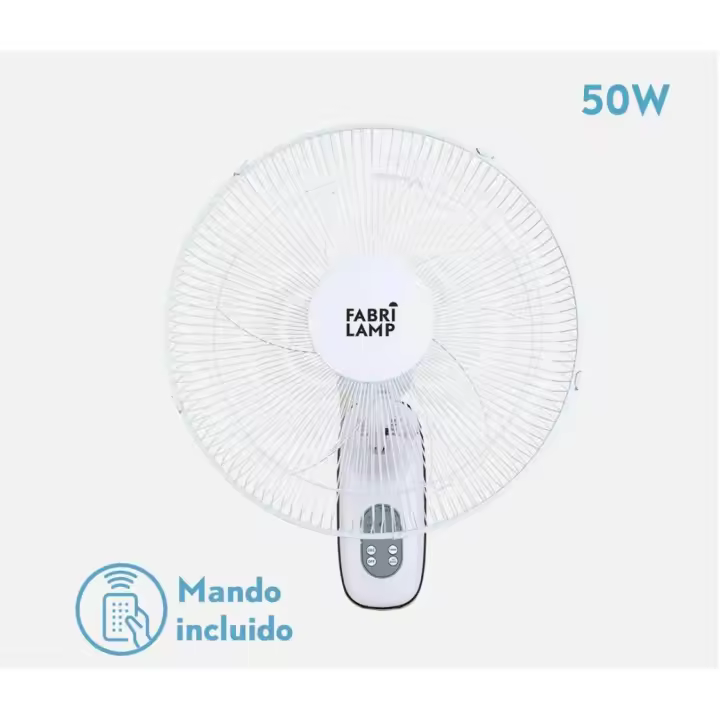 FABRILAMP Ventilador Pared Cuta Blanco 3Velocidades 50w control remoto Oscilante 5 Aspas Transp. TEMPORIZADOR DE 0,5 a 7,5H 53x43x30 Cm MOTOR AC CALIDAD TOP DE CONFIANZA - 1