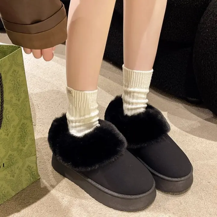 Botas De Invierno Para Mujer 2024 Con Forro De Peluche Corto Botas De Nieve Deportivas Casual Bota De Motociclista De Cuero CANVAS Suela De Goma Tacón Plano - 1