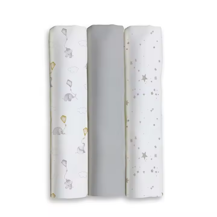 Pack de 3 Gasas Estampadas, Modelo Elefantes Estrellas, Color Gris, 100% Algodón, Interbaby - 1