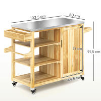 Outsunny Carrito de Parrilla Carrito de Barbacoa de Madera Carro de Servicio con 4 Ruedas Estantes Armario Encimera de Acero Inoxidable Toallero y Especiero para Jardín Patio 134,5x50x91,5 cm Natural - details 2