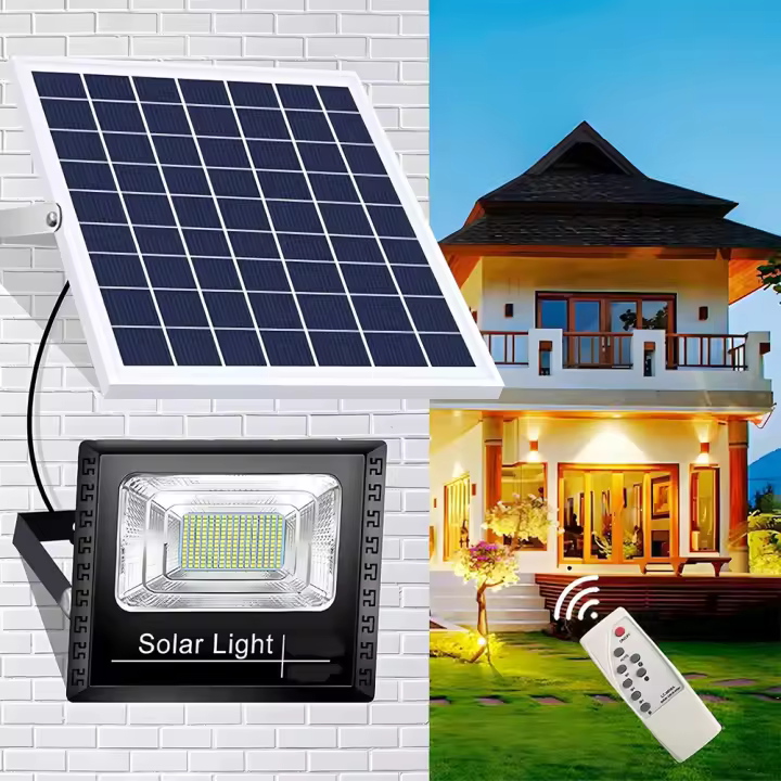 Lámpara De Inundación Solar Con Control Remoto Y Reflectivo LED Para Exterior Jardín Luz De Calle Inteligente IP67 Moderna Abs Plástico - 1