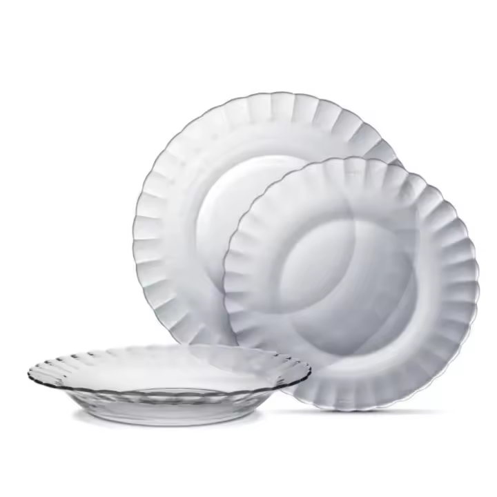 Amymark - Duralex® Colección Le Picardie®,Plato ondulado de cristal,Cena 23 cl, sopa 23 cl y postre 20.5 cm,Set, Fabricado en Francia (transparente, juego de 12) - 1