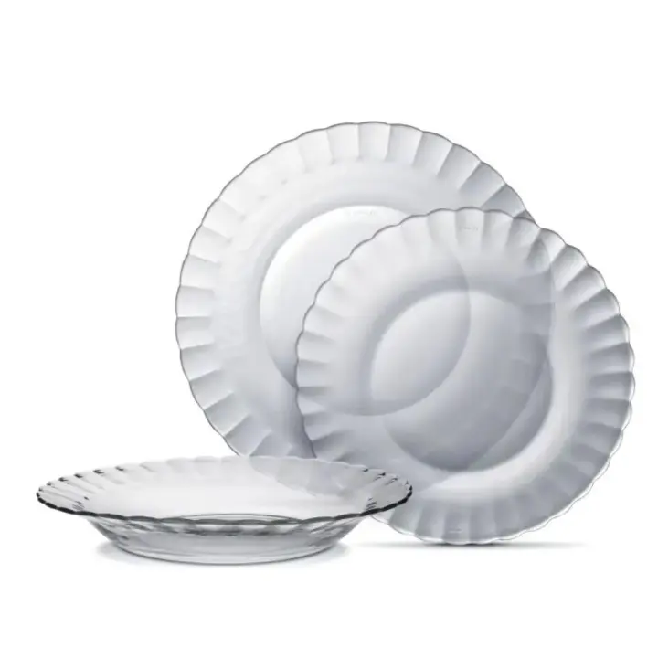 Duralex® Colección Le Picardie®,Plato ondulado de cristal,Cena 23 cl, sopa 23 cl y postre 20.5 cm,Set,Resistente a los arañazos, fabricado en Francia (transparente, juego de 18) - 1