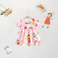 Vestido De Verano Para Bebé Niña Con Estampado Floral Y Manga Burbuja Vestido De Princesa De Algodón Con Cuello Cuadrado Lindo Vestido Corto Para Niñas De 1-2 Años - details 2