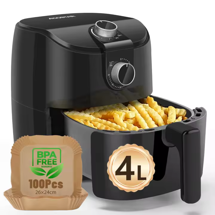 Combo Freidora de Aire 1500W 4L + 100 Hojas de Papel para Freidora de Aire, BPA-Free, temperatura de 80-200℃, temporizador de 30 Min, AIGOSTAR - 1