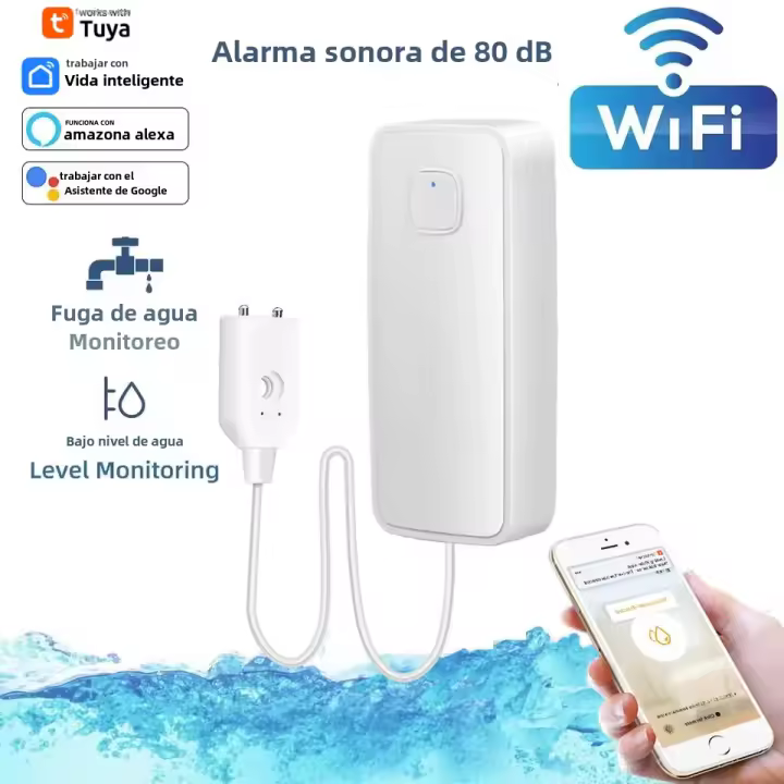 Sensor Inteligente De Fugas Tuya WiFi Detector De Nivel De Inundación Y Sobrederrame Con Alarma De Sonido 80dB Sistema De Monitorización Remota - 1