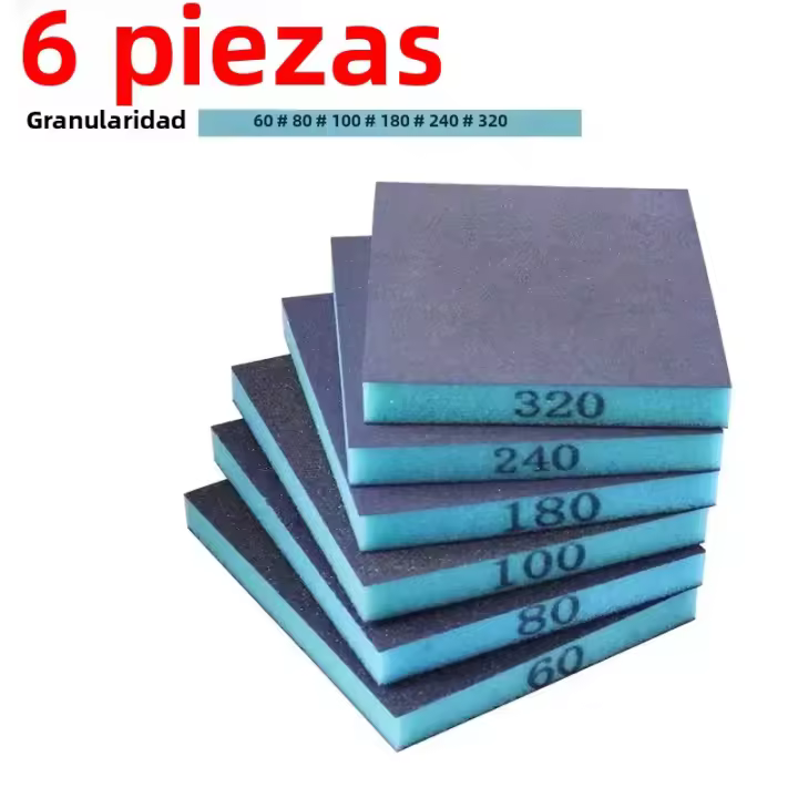 6PCS Esponja De Pulido 60-320 Grit Lavable Y Reutilizable Bloques De Pulido Para Metal Madera Herramienta Abrosiva 120*96*13mm - 1
