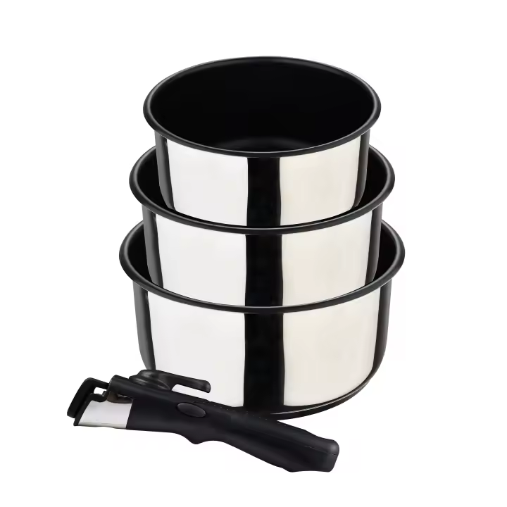 BERGNER | Set 3 Cazos Acero Inoxidable Negro Click&Cook - 16cm + 18cm + 20cm, Mango Desmontable - 1