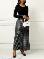 Vestido Maxis Polka Dot De Comodidad Todas Las Estaciones Cintura Alta Elegante Estilo A-Line Tejido Duradero Para Mujer - details 2