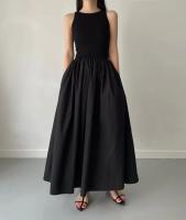 Nuevo Vestido Largo Elegante Y Sencillo Para Mujer En Color Negro Con Cuello Redondo Y Cintura Alta Estilo Temperamento Moda Casual De Verano - details 10