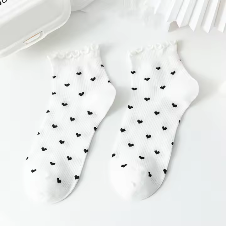 Calcetines Cortos Para Mujer Con Estampado De Corazón Romántico Pack De 2 Unisex Elegantes Y Transpirables De Algodón Y Poliéster - 1
