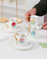Taza De Rosa Cerámica Artesanal Conjunto De Taza Y Plato Para Café Reutilizable Lavable En Lavavajillas Cerámica Porcelain - details 1