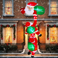Inflable De Navidad 2.4M Tres Clausulas Subiendo Con Luz Interior De LED Decoración De Jardín Exterior Propiedades Navideñas De Tela - details 1