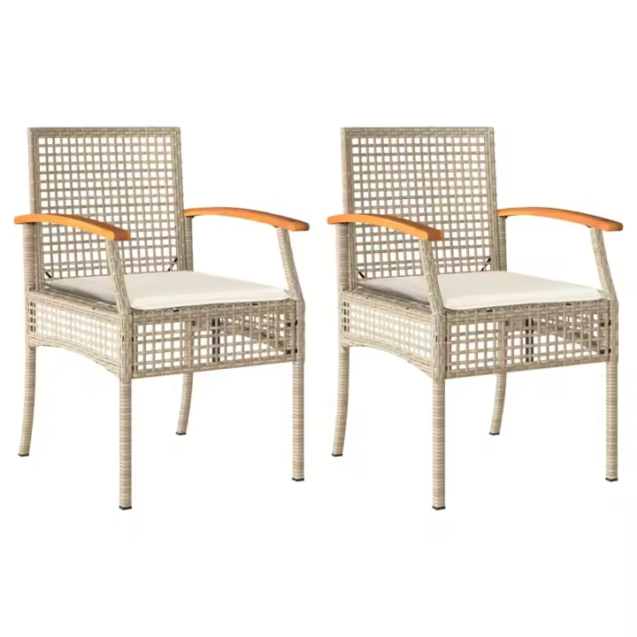 vidaXL Sillas de jardín con cojín 2 uds ratán PE beige y madera acacia - 1