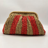 Bolso De Noche Hecho a Mano De Paja Bolso De Mano Estilo Casual Con Patrón Rayado Bolsa De Viaje Para Fiesta Y Vacaciones - details 9