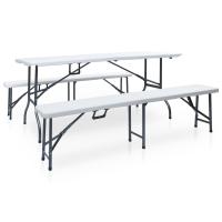 vidaXL Mesa de jardín plegable con 2 bancos acero y HDPE blanco 180 cm - details 0