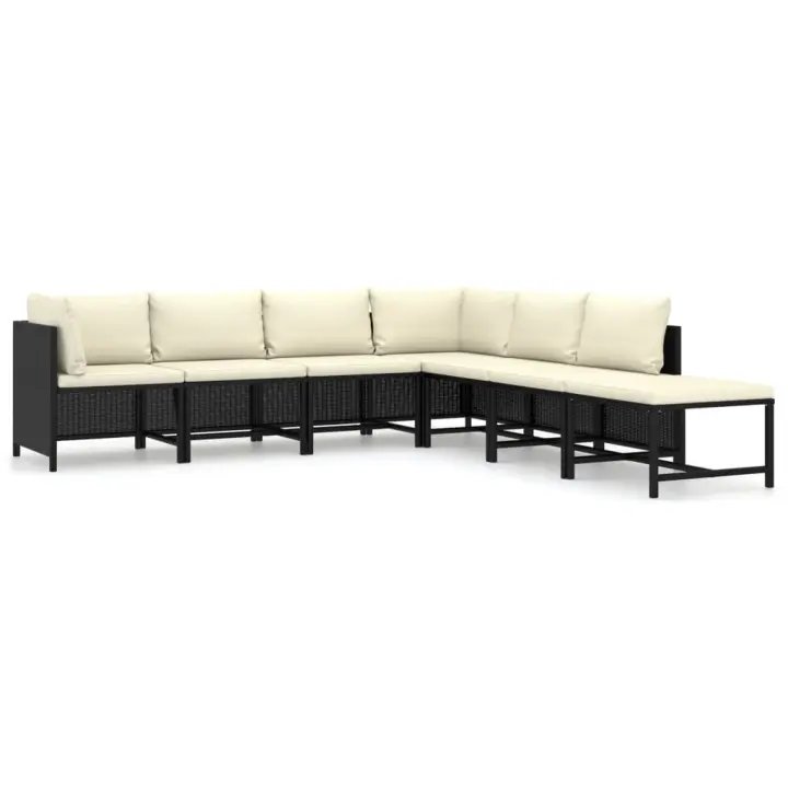 vidaXL Set de muebles de jardín 7 pzas y cojines ratán sintético negro - 1