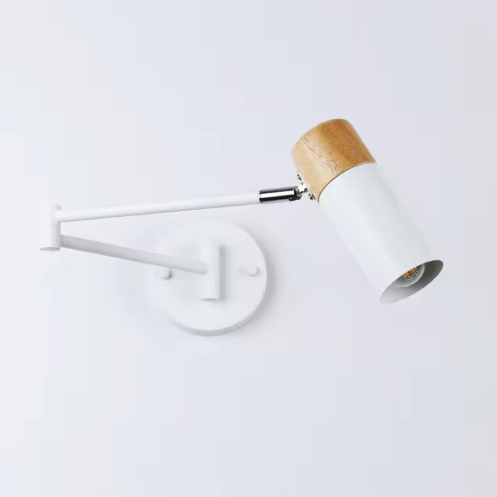 ALPINALUZ Aplique de Pared con Brazo Oscilante Negro: Lámpara de Madera Ajustable para Lectura - 1