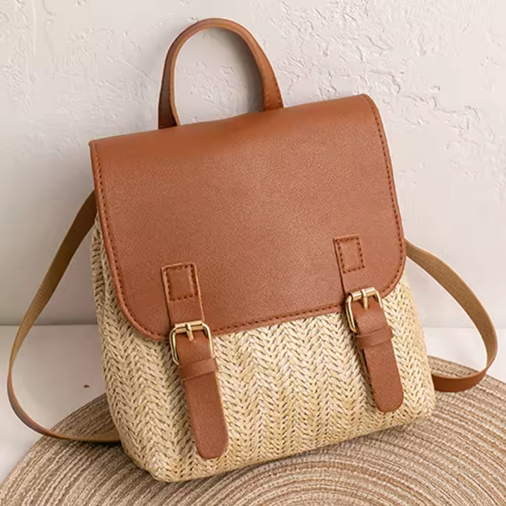 Mochila De Hombre Tejida Para Mujer Bolso De Mano Tendencia Moda Exterior Comercio Cruzado Material Principal PU Conliningüe De Poliester - 1