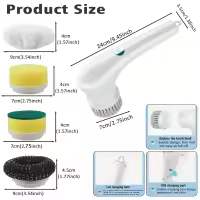 Cepillo De Limpieza Eléctrico Multifuncional 5-en-1 Recargable Por USB Herramienta De Limpieza Para El Baño Y Cocina Cepillo De Lavado Para Platos Y Bañera - details 1