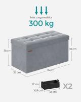 Banco de almacenaje plegable de terciopelo, taburete reposapiés con 2 cajas, 38x76x38 cm, soporta hasta 300 kg, ideal para entrada, sala de estar y dormitorio, disponible en gris paloma, gris pizarra y rosa caramelo - details 5