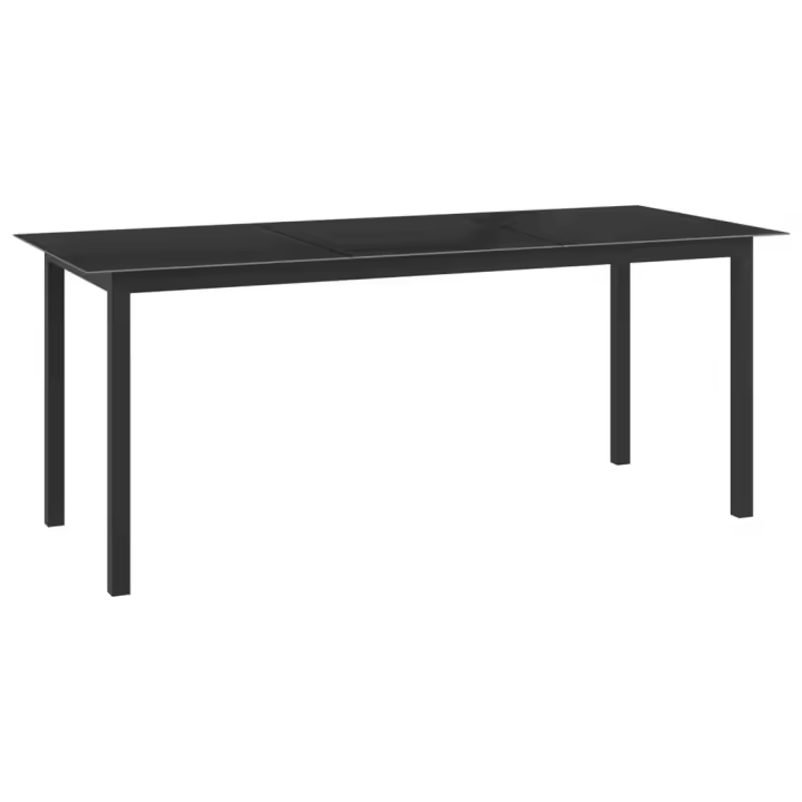 vidaXL Mesa de jardín de aluminio y vidrio negro 190x90x74cm - 1