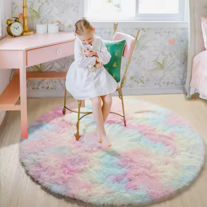 Alfombra Redonda De Peluche Suave Para Niñas Alfombra De Area Decorativa Para Dormitorio Y Habitación De Niños Estilo Moderno Alfombra Shag Alfombra De Hotel - 1